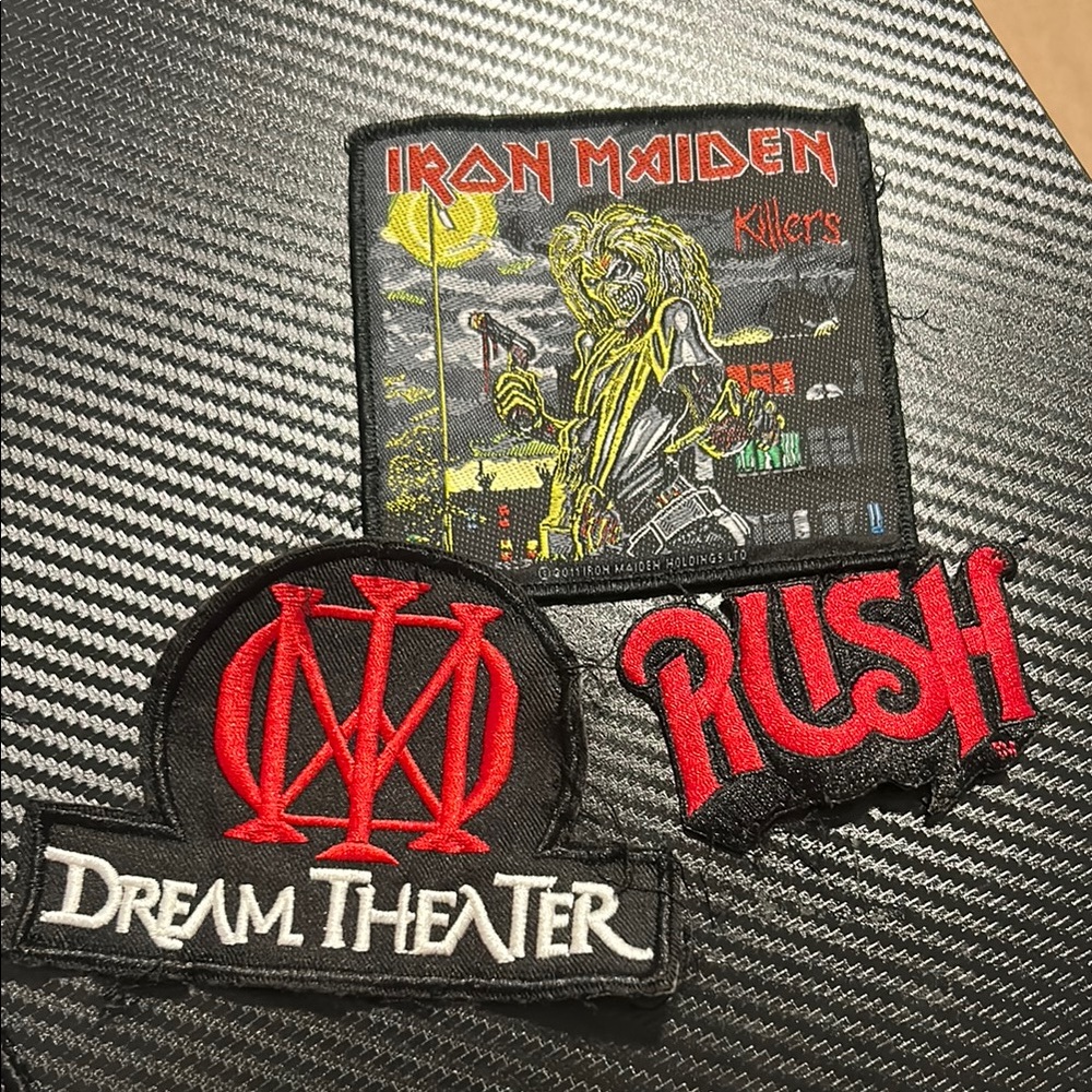 Iron Maiden, Dream Theater, Rush Band Patches - Black and Red